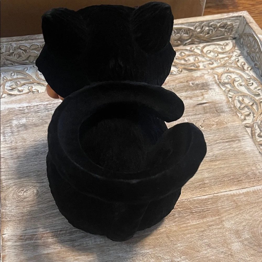 Black Cat Plush with Orange Bow 3 Wick Candle Holder